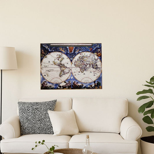 SUBLIMART: Reproduction of “Nova et Accuratissima Totius Terrarum Orbis Tabula”, wall panel by Joan Blaeu.