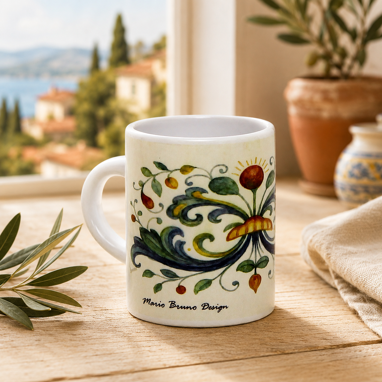 Italian Espresso Cup 3 oz, Ceramic Coffee Cup, Deruta Style Floral Majolica Design, Coffee Lover Gift