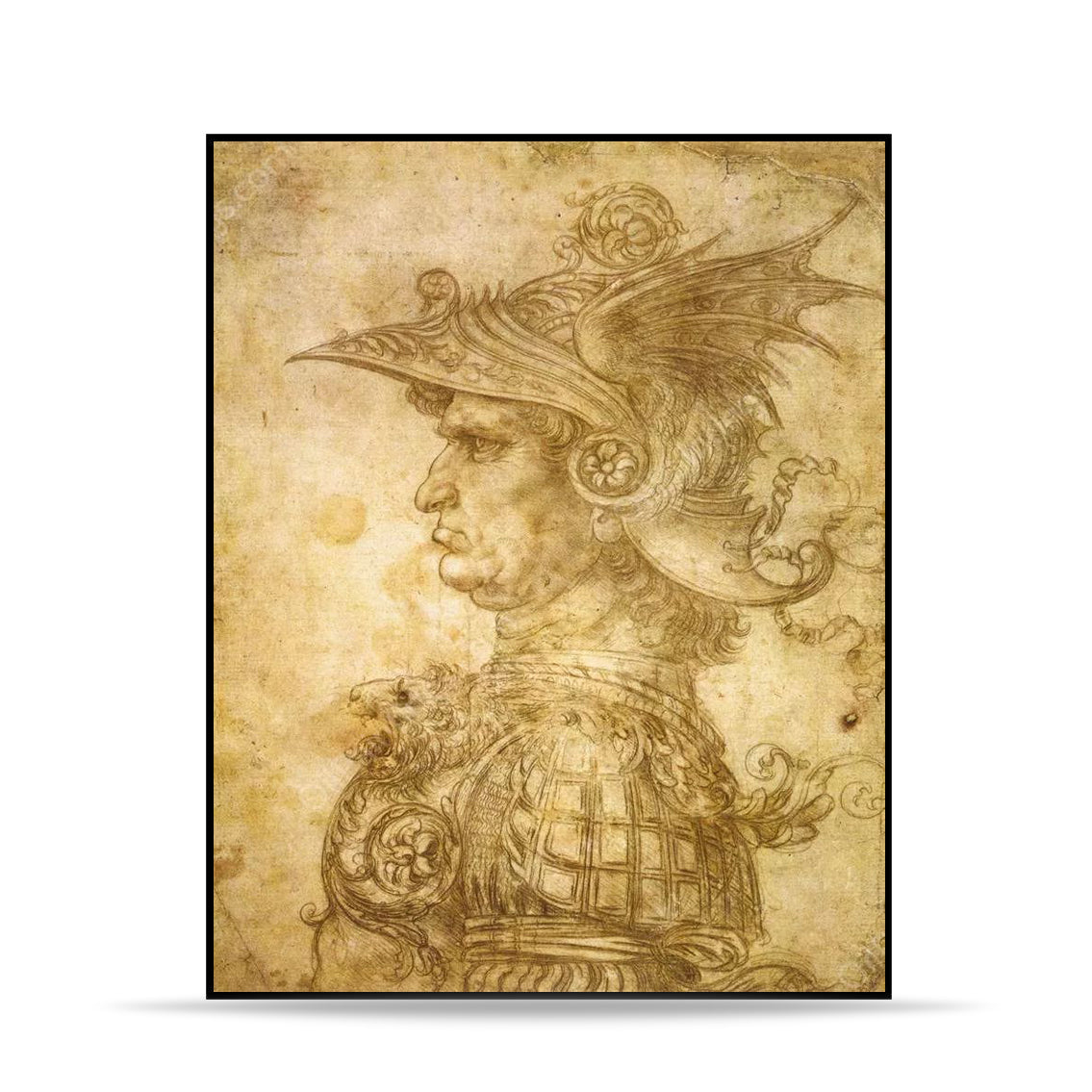 AFFRESCO: Panel Tile - Opera Profile of a Warrior in Helmet - by Leonardo Da Vinci