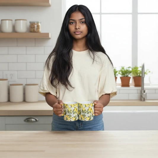 SUBLIMART: Boxed Set of 2 Italian Style Ceramic Mugs with Positano Lemon Design