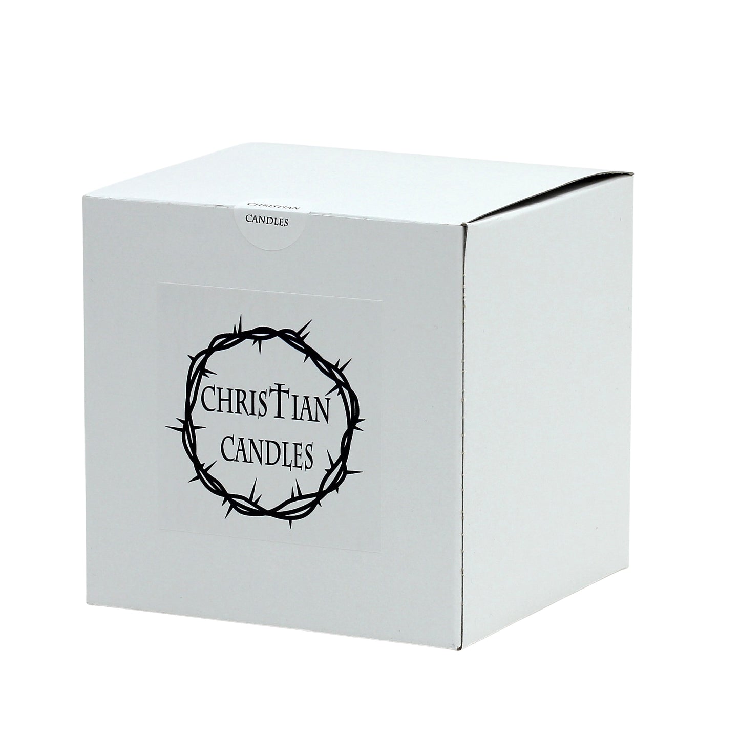 CHRISTIAN CANDLE: White Ceramic Cube Crucifix Candle – 10 oz Soy Wax | First Communion & Confirmation Gift