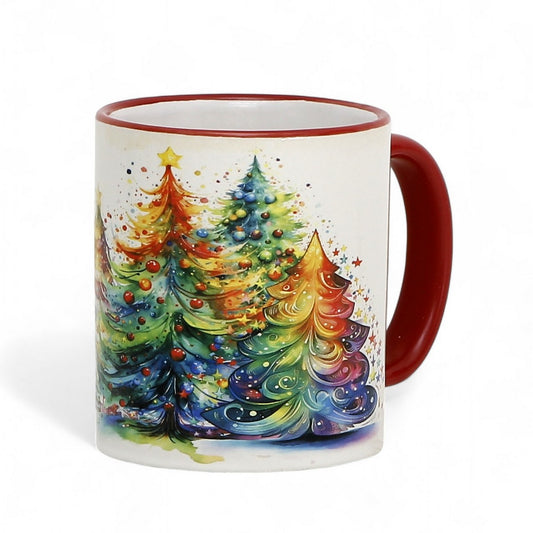 SUBLIMART: Designer Christmas Ceramic Deluxe Mug - Red, Green and White Handles (11 Oz.)