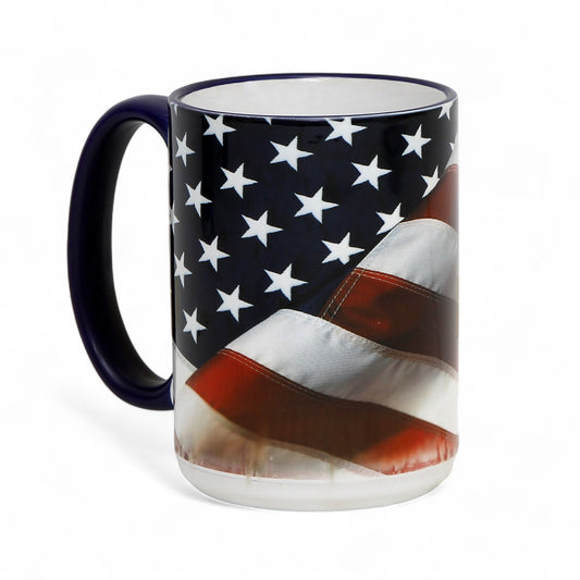 SUBLIMART: Patriotic Mug American Flag 15 Oz. Porcelain Tall Mug