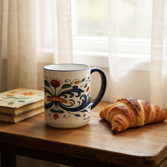 SUBLIMART: The Ricco Italia 15 oz Porcelain Coffee Mug – Authentic Italian Design by Mario Bruno | Large Premium Cup for Coffee, Tea & Hot Chocolate | Inspired by classic Italian Deruta pattern.