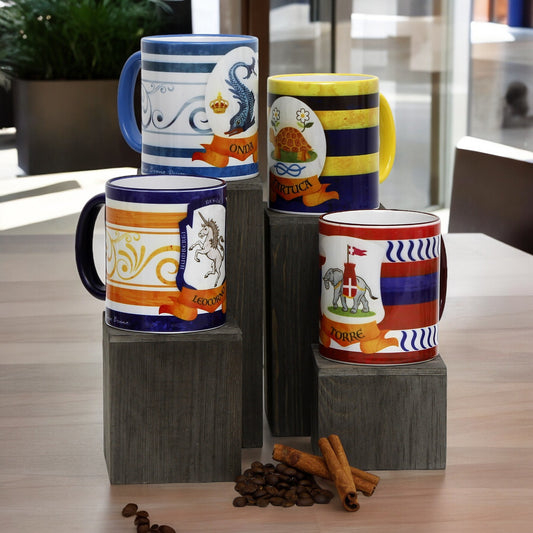 PALIO DI SIENA: Porcelain printed mug Set of 4 bundle: LEOCORNO+ONDA+TARTUCA+TORRE