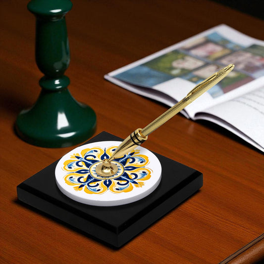 SUBLIMART: Traditional Italian-Inspired Wood/Ceramic Pen Holder with pen (Design 01)