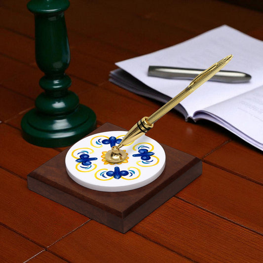 SUBLIMART: Traditional Italian-Inspired Wood/Ceramic Pen Holder with pen (Design 08)