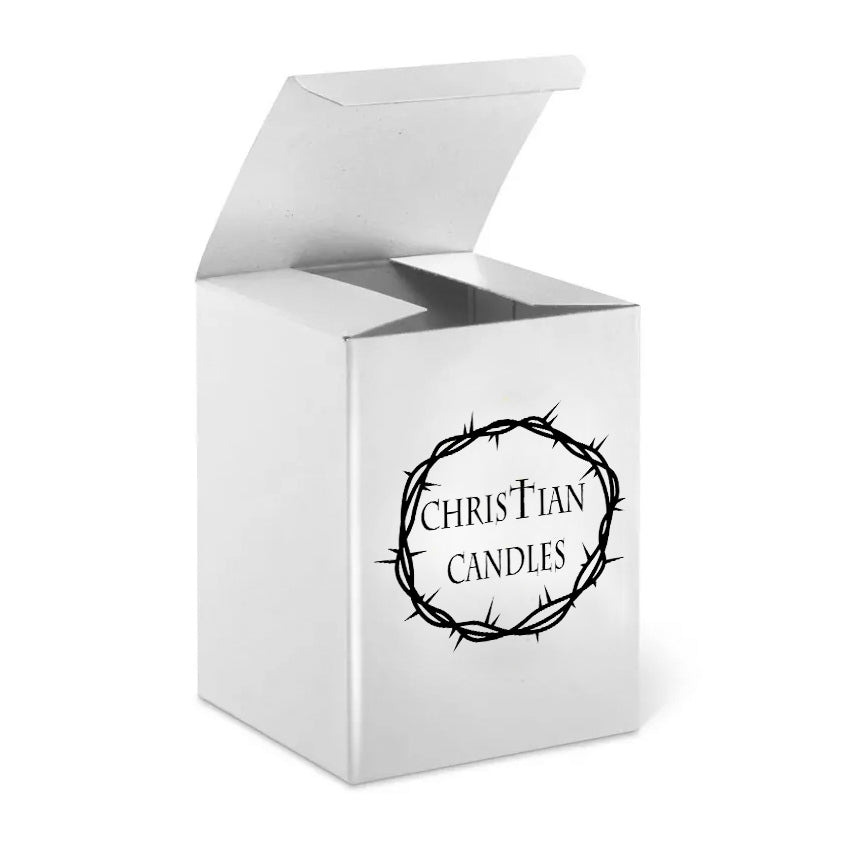 CHRISTIAN CANDLE: Deluxe Ceramic Cup Candle with 24K Gold Rims & Brass Cross Ornament (12 oz Soy Wax)