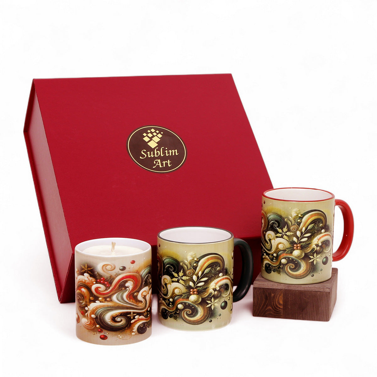 SUBLIMART: Christmas Boxed Bundle - 2 Mugs (Red+Green) + 1 Canlde – Fluid Wave Design by RC Designs (Pattern #01)