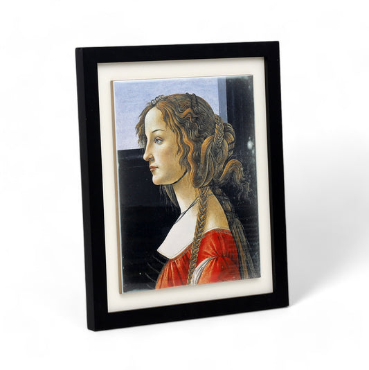 AFFRESCO: Ceramic Tile - Opera "Lady Simonetta Vespucci" portrait by Sandro Botticelli (8x10) - Black Frame