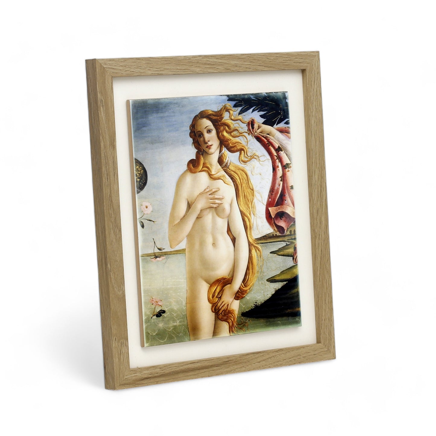 AFFRESCO: Framed Tile - Opera The Birth of Venus (Detail) by Sandro Botticelli (8x10) - Natural Wood Frame