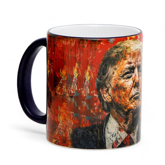 Luxury President Trump portrait mug - Choose from White, Blue, or Red Handle+Rim (11 Oz)