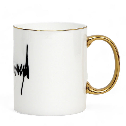 The ultimate Luxury Trump Signature Mug! A genuine Bone China Mug, featuring a gold handle and rim. (11 Oz)