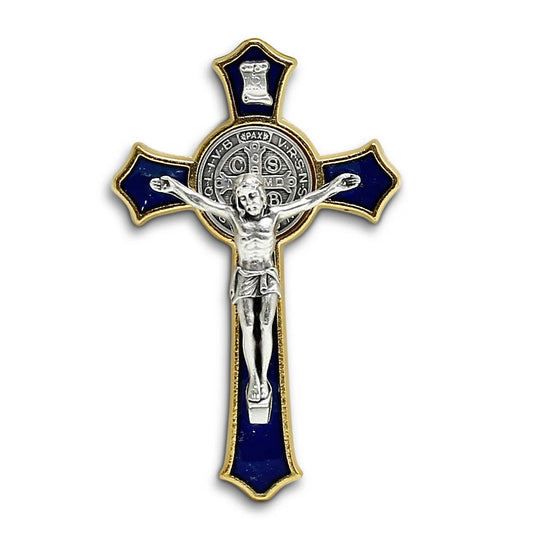 CHRISTIAN CANDLE: St Benedict Cross Frosted Glass Candle – 18 oz Soy Wax