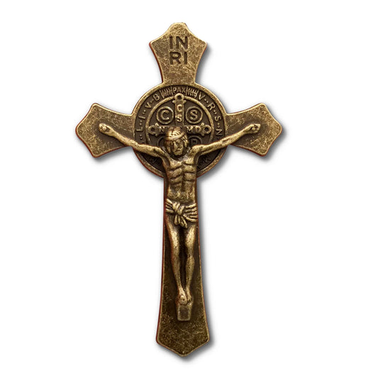 CHRISTIAN CANDLE: White Ceramic Cube Crucifix Candle (10 oz) – Bronze Ornament | First Communion & Confirmation Favor
