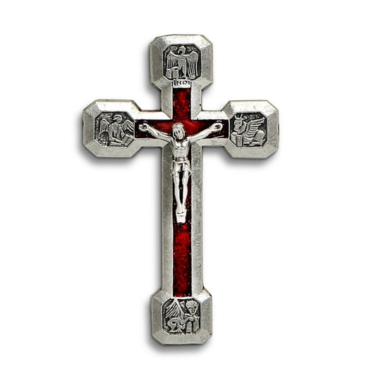 CHRISTIAN CANDLE: Deruta Ceramic Square with Metal Crucifix Ornament – 14 oz Devotional Gift