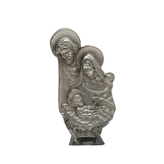 CHRISTIAN CANDLE: Deruta Ceramic Square with Sacred Family Metal Ornament – 14 oz Devotional Gift