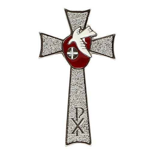 CHRISTIAN CANDLE: Small Square Glass Confirmation Crucifix Candle – 7.5 oz | White & Red Enamel