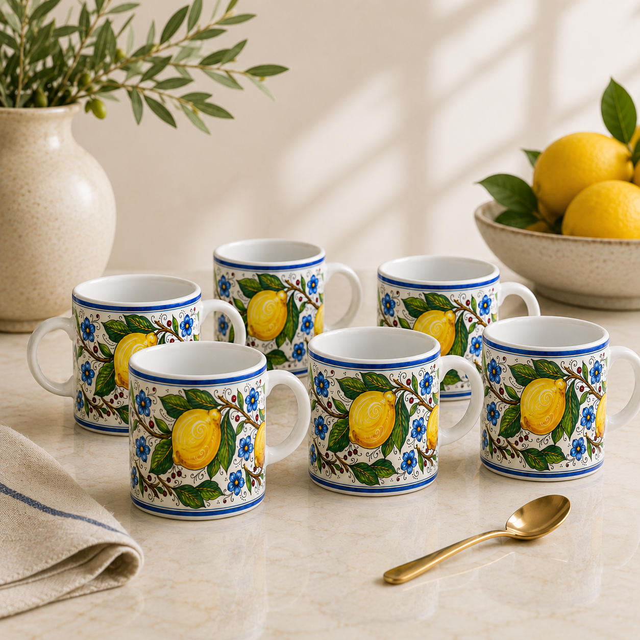 Tuscan Blue Lemon Ceramic Coffe cup