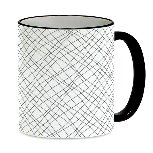 SUBLIMART: Lineart - Mug with black handle and rim featuring hand drawn line drawings. (Design #15)