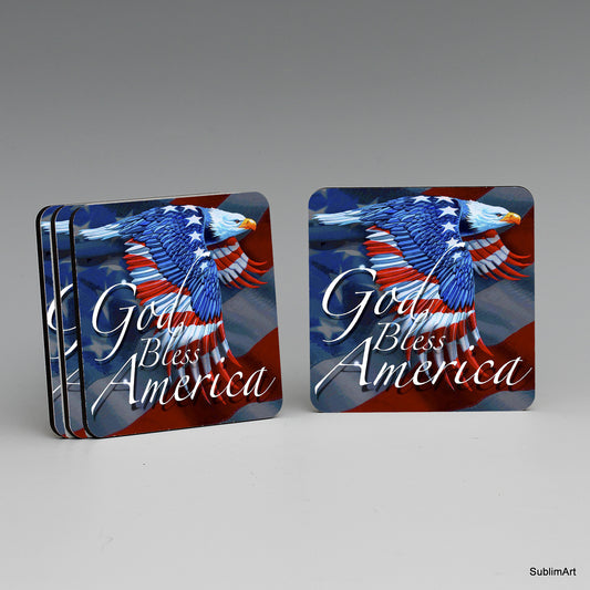 SUBLIMART: MDF Hardboard Set of 4 Coasters - Design: Patriotic USA 08