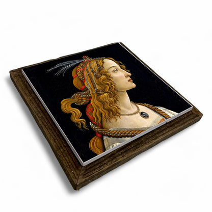 AFFRESCO: Ceramic Tuscan Tile on Distressed Reclaimed Barn Wood Frame - Opera "Portrait of a Lady Simonetta Vespucci" by Sandro Botticelli