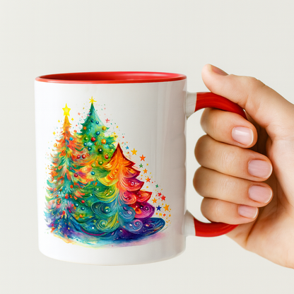 SUBLIMART: Christmas Tree Accent Coffee Mug, Holiday Gift, Cozy Home Decor, Festive Drinkware, Colorful Xmas Mug, Seasonal Beverage Cup