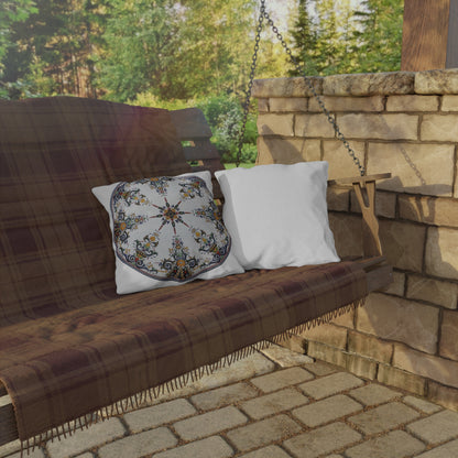 Mediterranean Tile Outdoor Pillow - Floral Mandala Patio Decor