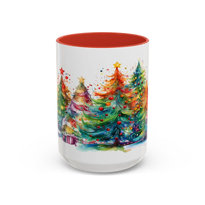 SUBLIMART: Christmas Tree Accent Coffee Mug, Holiday Gift, Cozy Home Decor, Festive Drinkware, Colorful Xmas Mug, Seasonal Beverage Cup