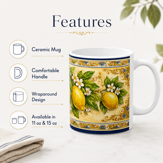 Tuscan Lemon Ceramic Printed Mug — Italian Citrus Coffee Mug (11oz & 15oz) [PTY]