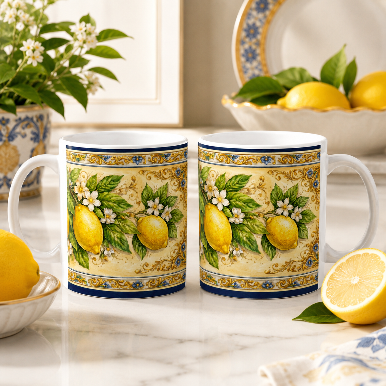 Tuscan Lemon Ceramic Printed Mug - Italian Citrus Coffee Mug (11oz & 15oz) [PTY] View #3 - Sublimation Printed Ceramic USA