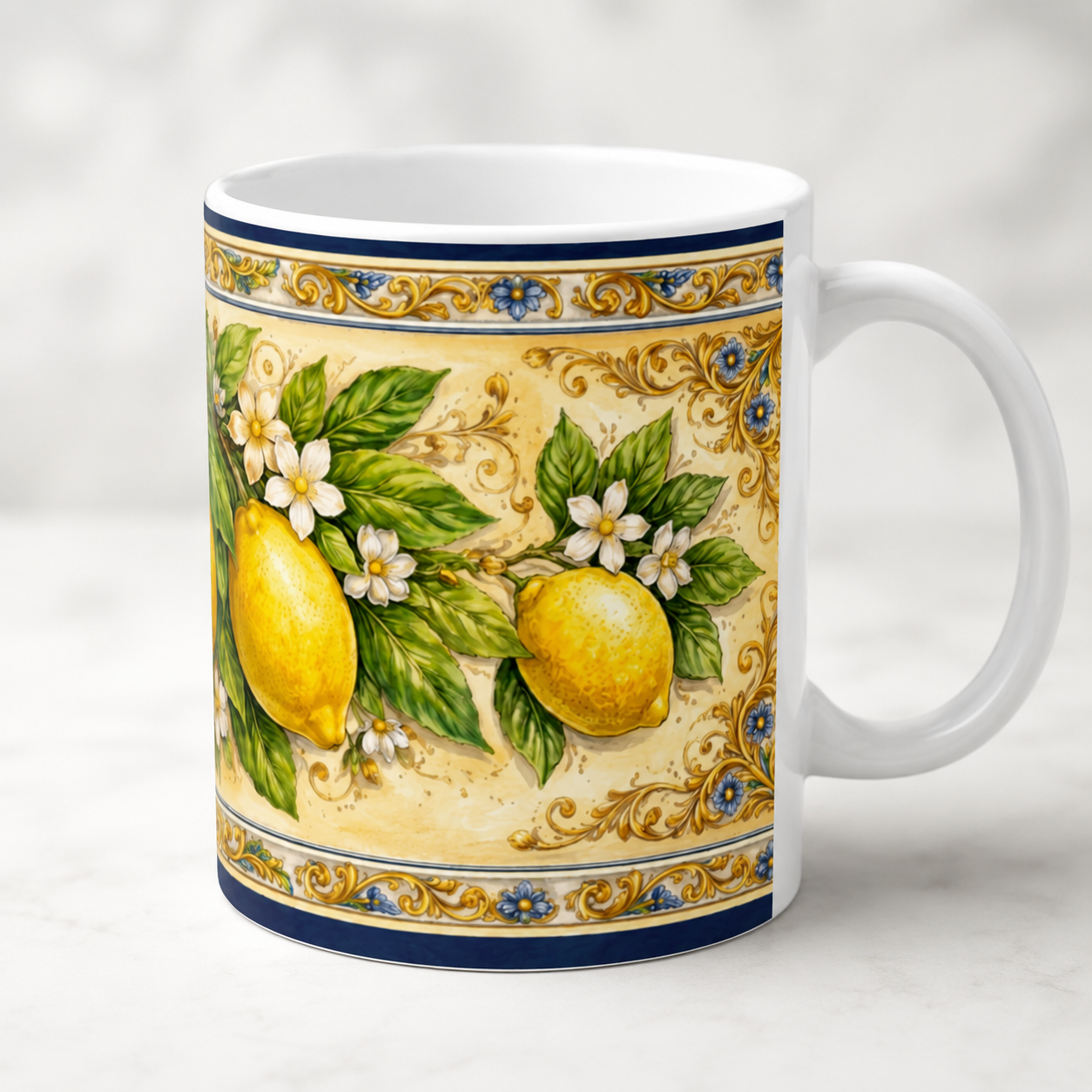 Tuscan Lemon Ceramic Printed Mug - Italian Citrus Coffee Mug (11oz & 15oz) [PTY] - Sublimation Printed Ceramic Coffee USA