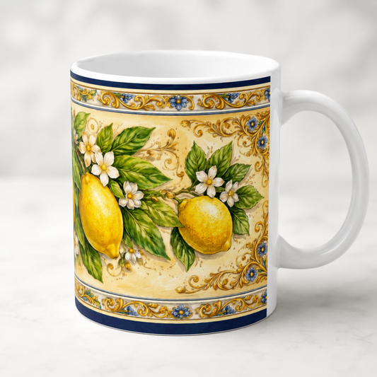 Tuscan Lemon Ceramic Printed Mug — Italian Citrus Coffee Mug (11oz & 15oz) [PTY]