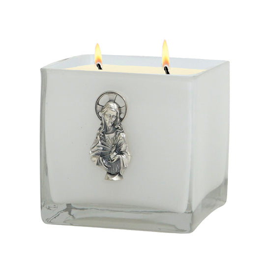 CHRISTIAN CANDLE: Luxury Candle with Sacred Heart Jesus metal application – 36 oz Soy Wax Religious Gift