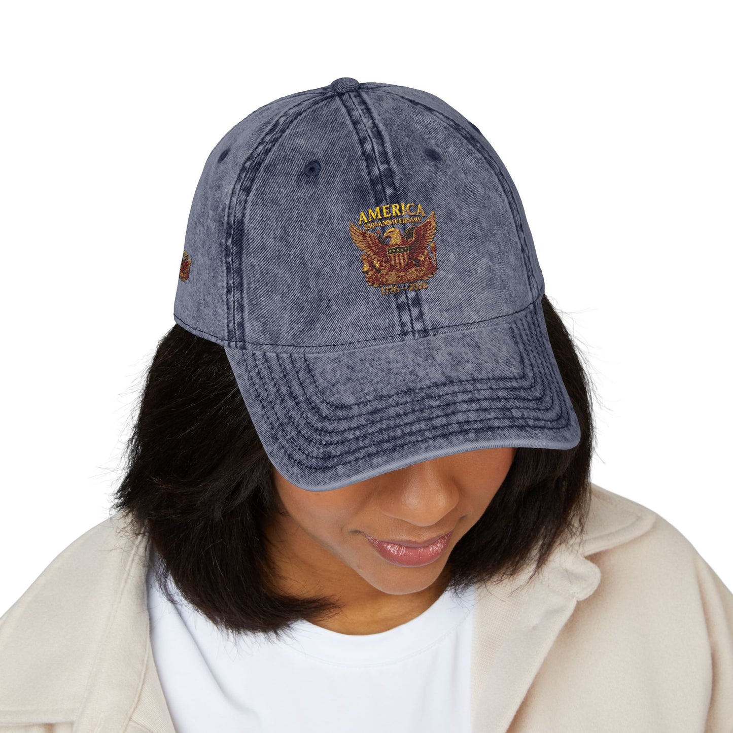 America 250 Anniversary Embroidered Cap — Vintage Patriotic Hat