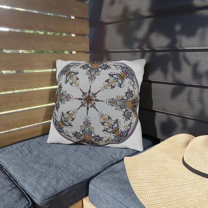 Mediterranean Tile Outdoor Pillow - Floral Mandala Patio Decor