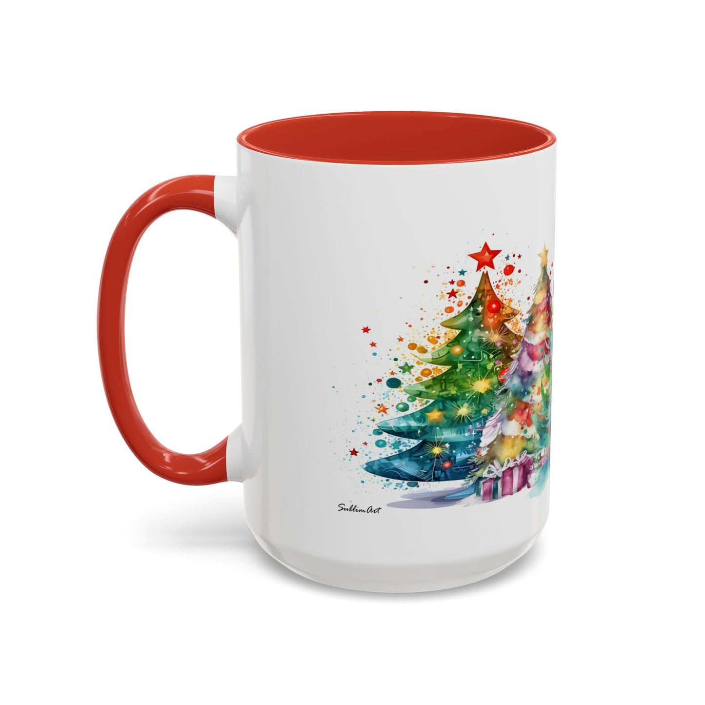 SUBLIMART: Christmas Tree Accent Coffee Mug, Holiday Gift, Cozy Home Decor, Festive Drinkware, Colorful Xmas Mug, Seasonal Beverage Cup