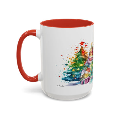 SUBLIMART: Christmas Tree Accent Coffee Mug, Holiday Gift, Cozy Home Decor, Festive Drinkware, Colorful Xmas Mug, Seasonal Beverage Cup
