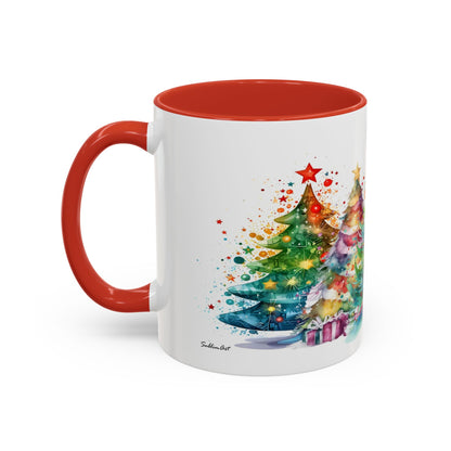 SUBLIMART: Christmas Tree Accent Coffee Mug, Holiday Gift, Cozy Home Decor, Festive Drinkware, Colorful Xmas Mug, Seasonal Beverage Cup