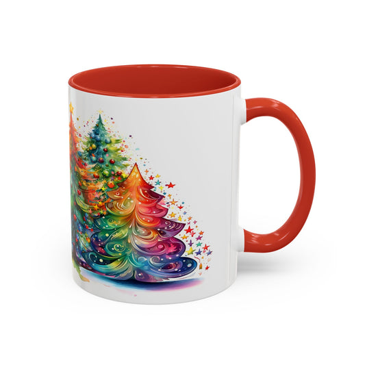 SUBLIMART: Christmas Tree Accent Coffee Mug, Holiday Gift, Cozy Home Decor, Festive Drinkware, Colorful Xmas Mug, Seasonal Beverage Cup