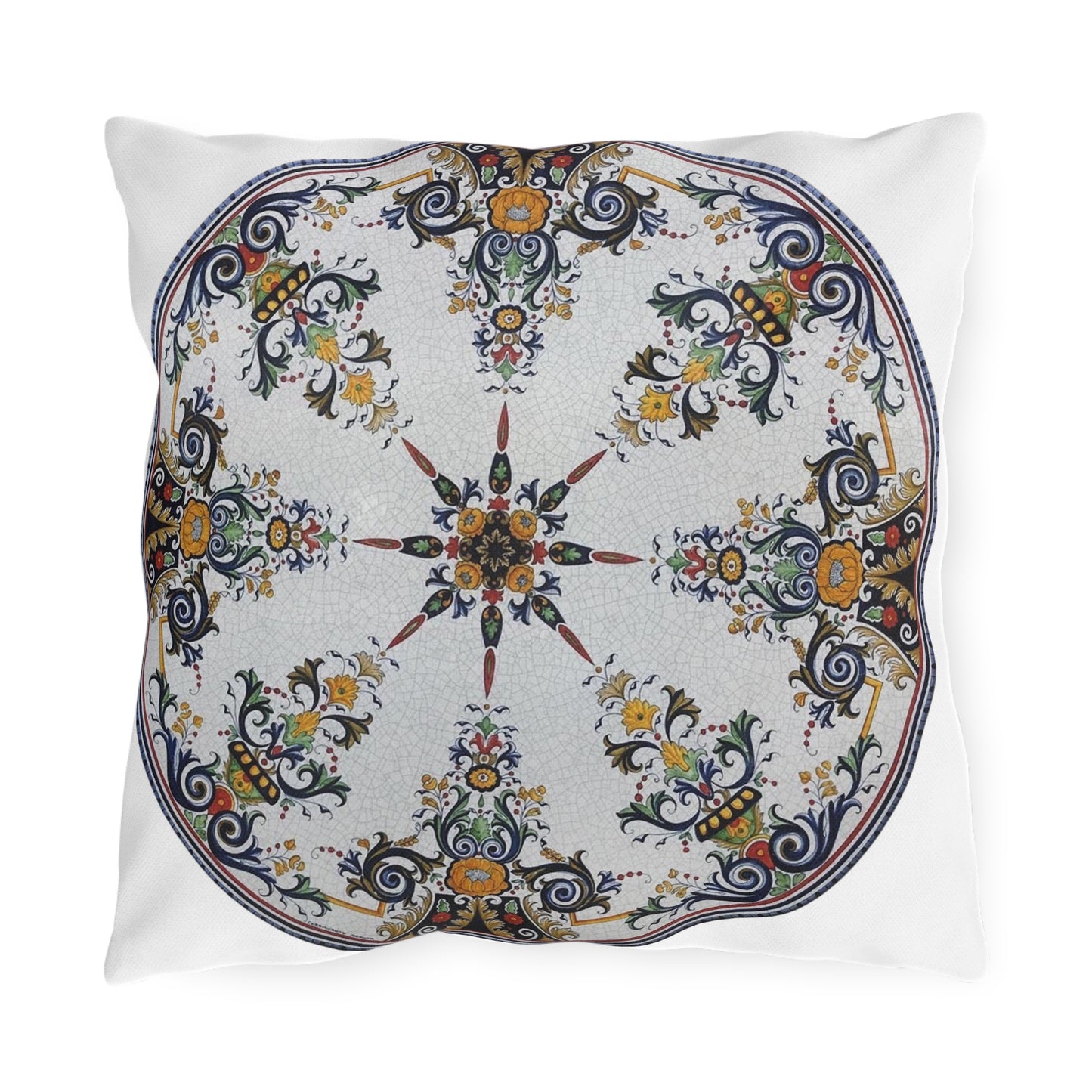 Mediterranean Tile Outdoor Pillow - Floral Mandala Patio Decor