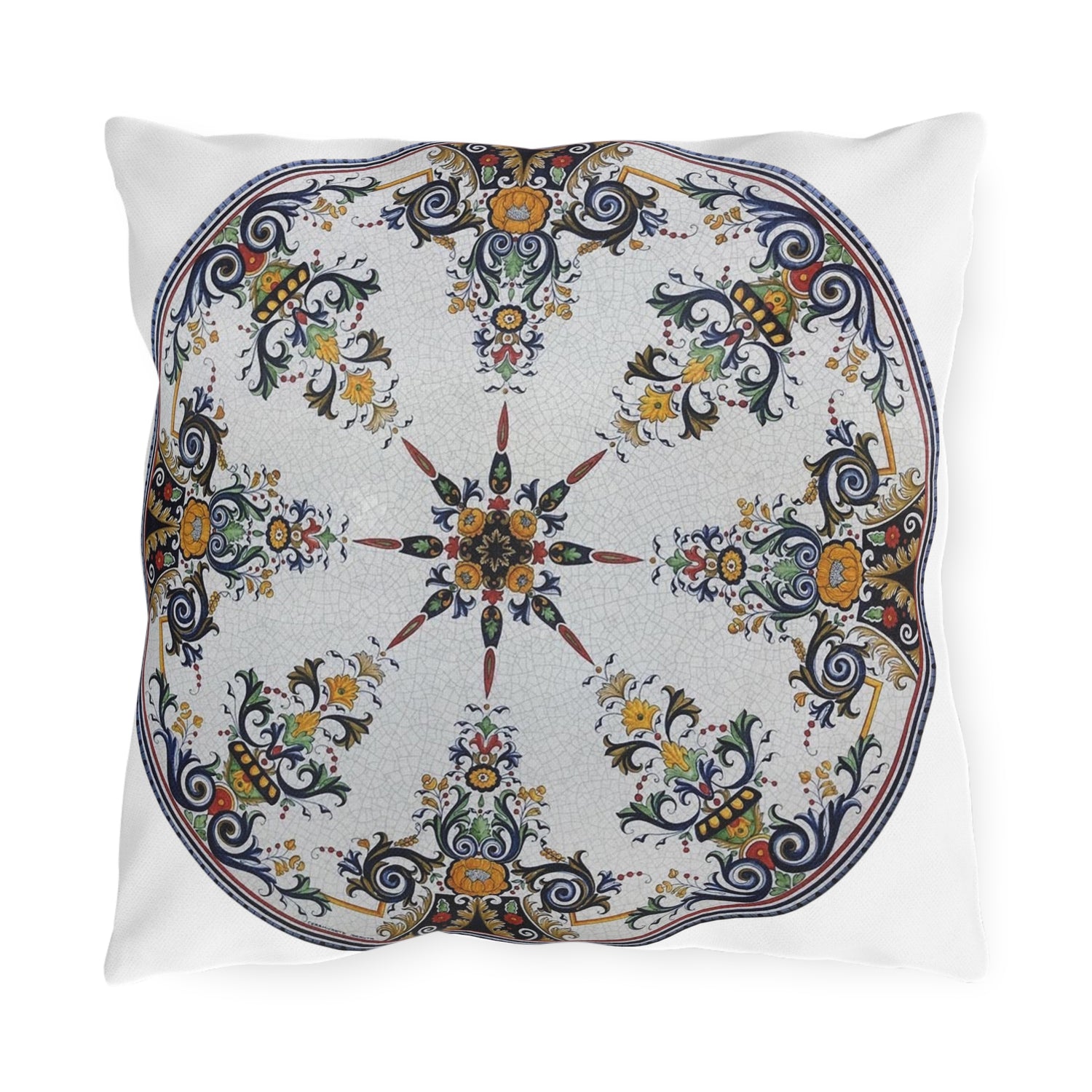 Mediterranean Tile Outdoor Pillow - Floral Mandala Patio Decor - Cozy Home Decor Print USA