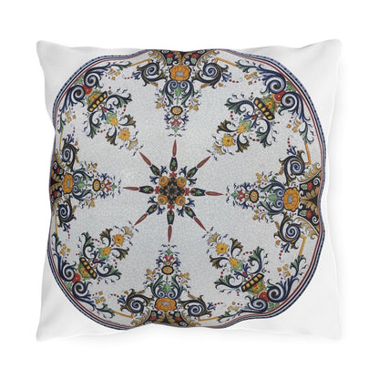 Mediterranean Tile Outdoor Pillow - Floral Mandala Patio Decor