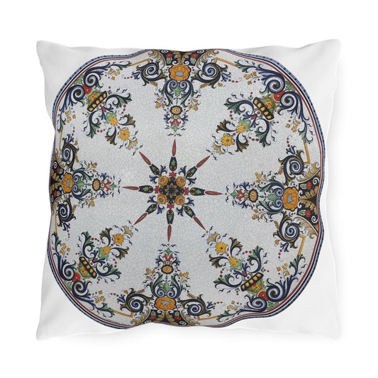 Mediterranean Tile Outdoor Pillow - Floral Mandala Patio Decor