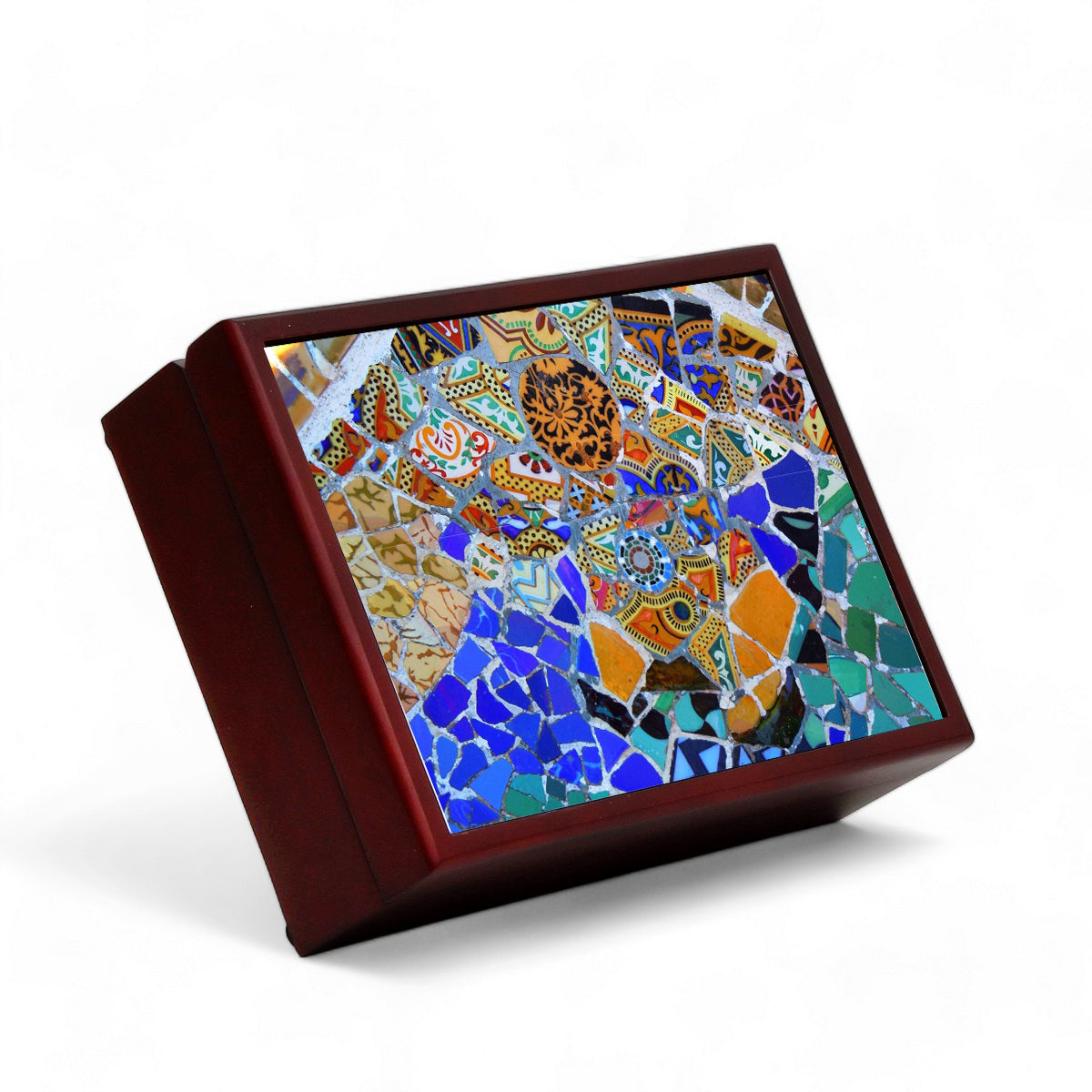 WOOD BOXES COLLECTION: Lined large wood box with printed tile - Opera "Gaudi Inspiration"