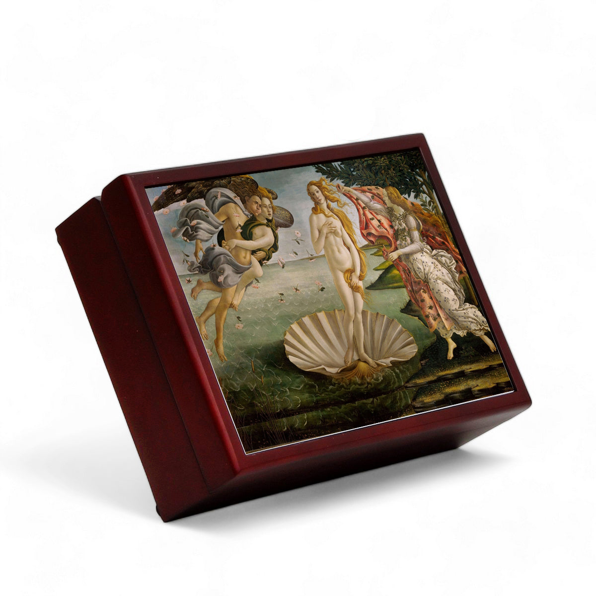 WOOD BOXES COLLECTION: Lined large wood box with printed tile - Opera "The Birth of Venus" by Sandro Botticelli