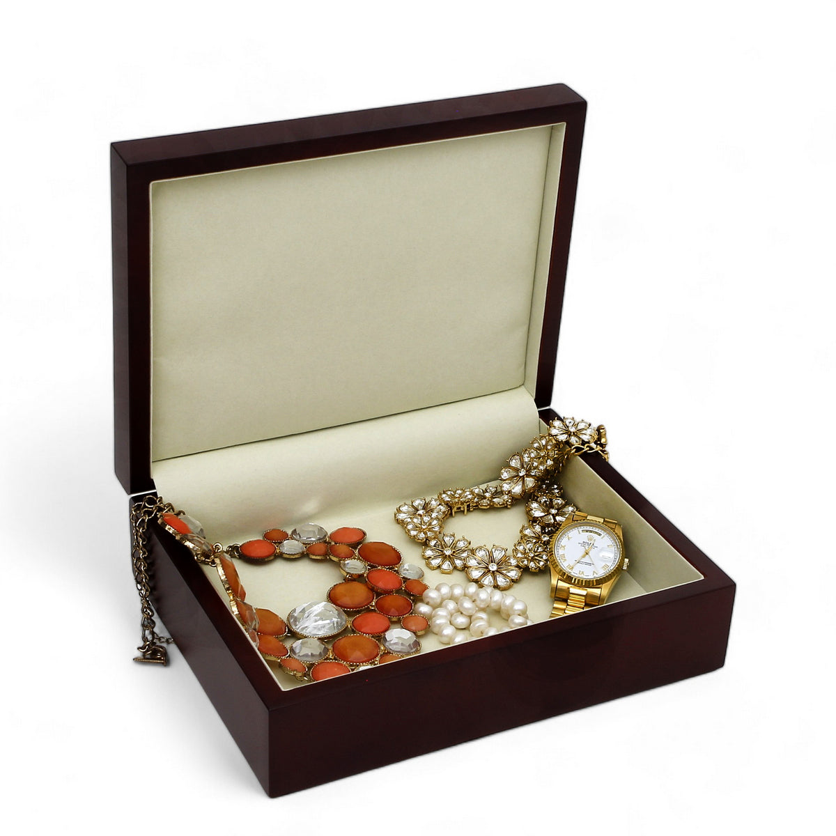 WOOD BOXES COLLECTION: Lined large wood box with printed tile - Carara Black+Gold Marble