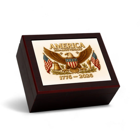 CIGAR HUMIDOR BOX: Luxury Mahogany Satin Finish fully lined in Cedar Wood - 250th USA.