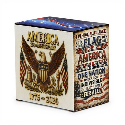 SUBLIMART: USA-250 Anniversary Mug - Blue Handle & Rim with Eagle on off white Background (15 Oz)