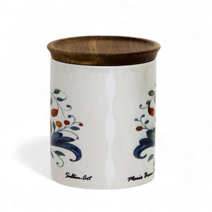 RICCO ITALIA DERUTA: Small Canister with Air Tight Wood Lid 'SUGAR' or 'ZUCCHERO' script -  by Mario Bruno Designs